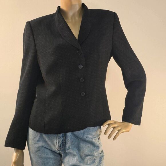 Le Suit Petite Career Blazer Jacket Black Pink Swiss Dots 4 Button Sz 10P - Picture 8 of 11